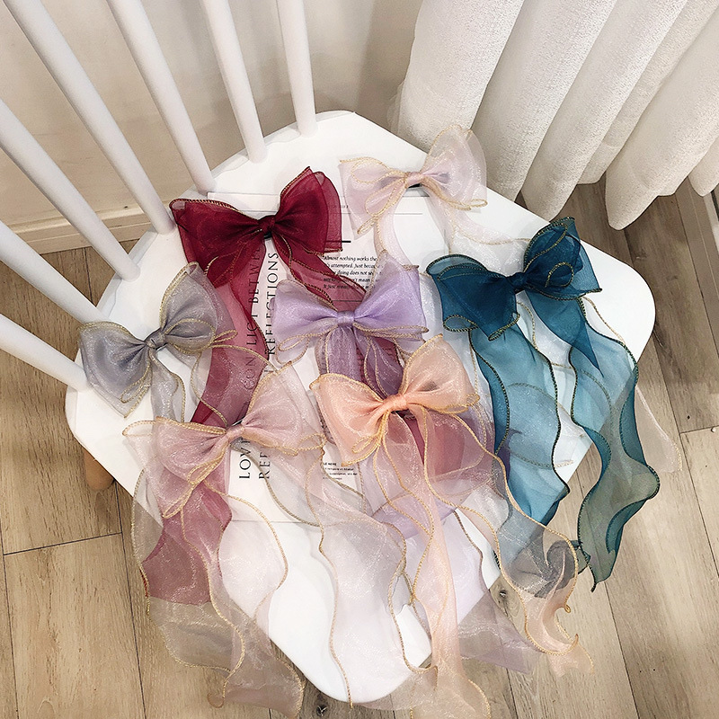 欧根纱大蝴蝶结长飘带网红发夹女夹子丝带头饰韩国顶夹发卡发饰品 详情图2