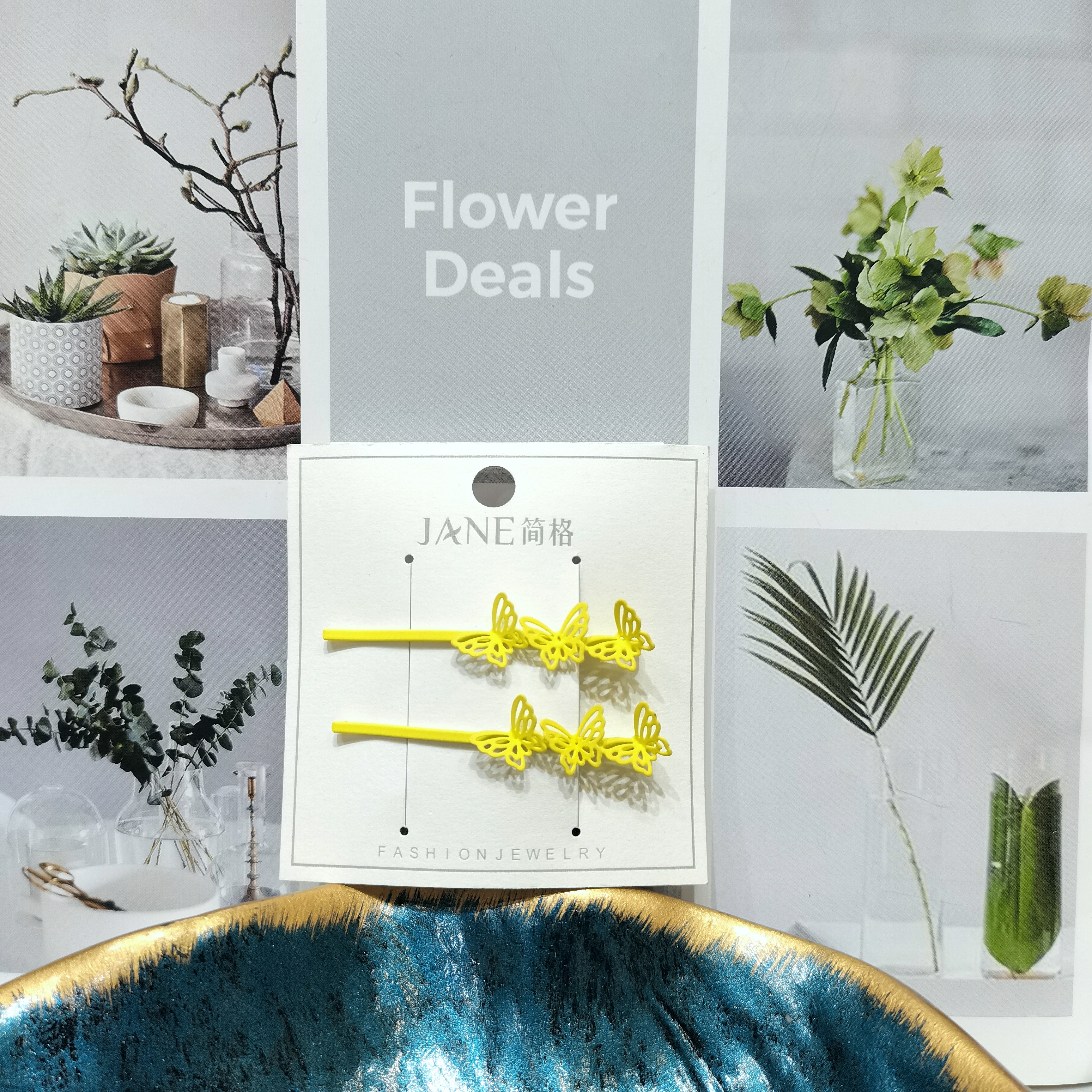 韩国日系小清新ins风
潮流时尚百搭黄色三只镂空小蝴蝶一字夹