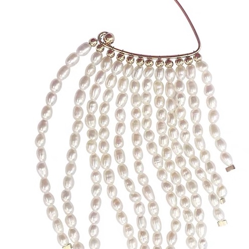Faux pearl earrings hanging from the earline
