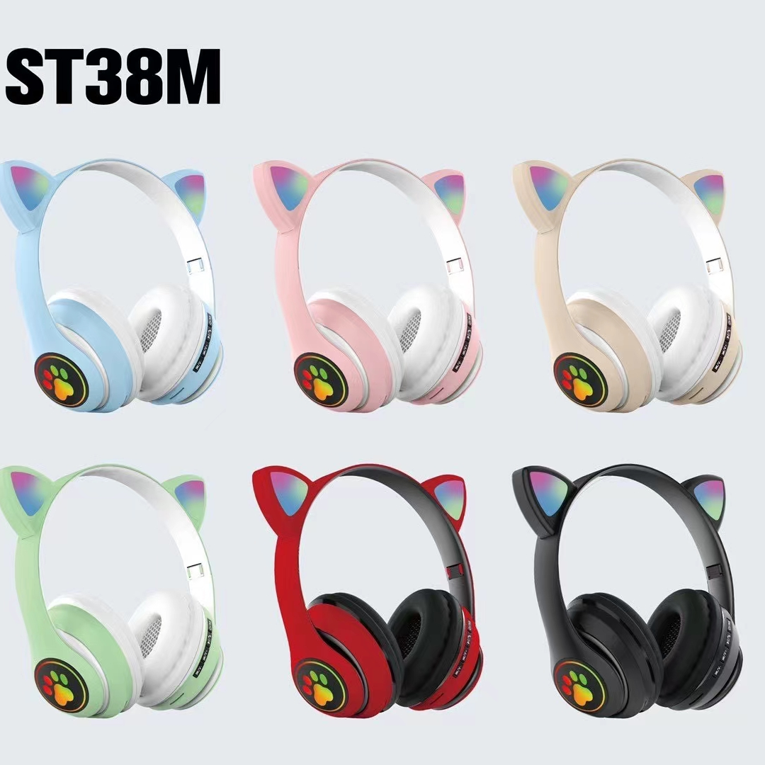 Guangdong Suoge Bluetooth Headphones Series: New cross-border cat ear over-ear Bluetooth headphones, light-emitting wireless Bluetooth voice headphones