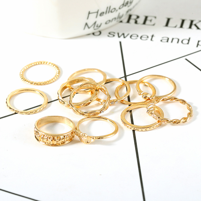 关节戒指套装复古镶钻戒指 十二个组合缠绕打结雕花12件套装戒指 细节图