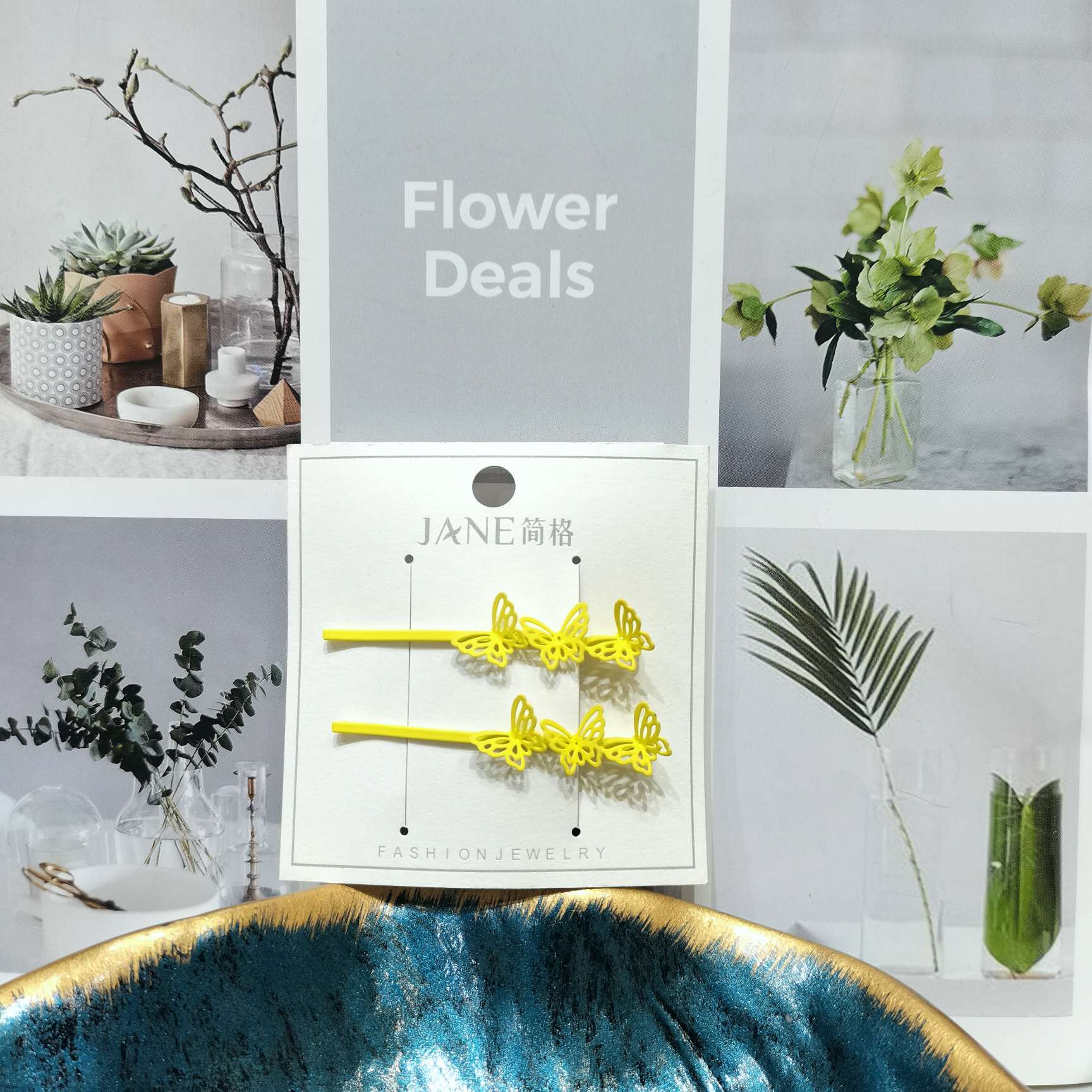 韩国日系小清新ins风
潮流时尚百搭黄色三只镂空小蝴蝶一字夹产品图