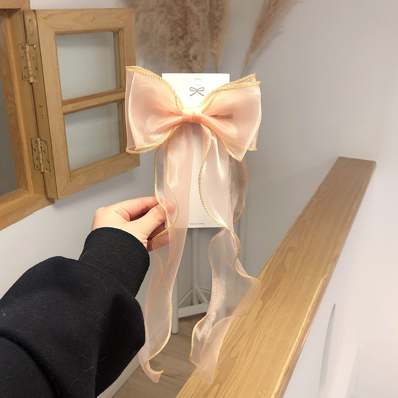 欧根纱大蝴蝶结长飘带网红发夹女夹子丝带头饰韩国顶夹发卡发饰品 详情图4