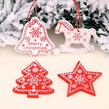 圣诞装饰品木制圣诞镂空圣诞树小挂件木质五角星铃铛挂件礼品5