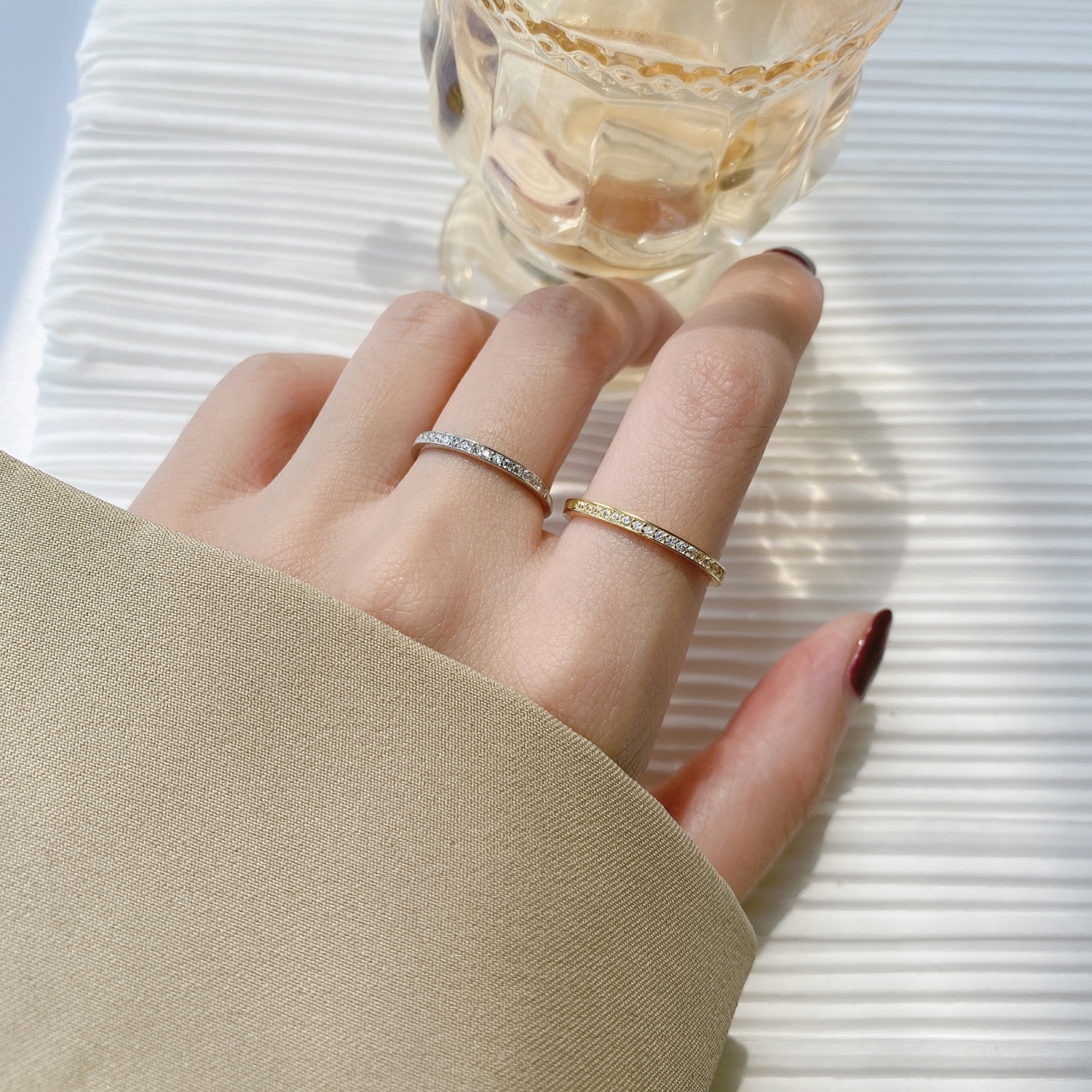 Full diamonds, high-end feel, open ring with fine sparkle, adjustable index finger ring, Internet celebrity upgrade, no diamonds falling off