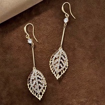 Retro ethnic style all-in-one resort delicate leaf flash diamond earrings