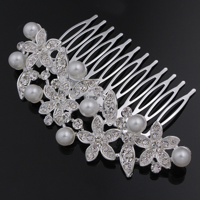 Cross-border e-commerce supply of bride wedding water diamond inlaid diamond alloy silver-plated hair comb, hair accessory and hair accessory wholesale 01 detail image 2