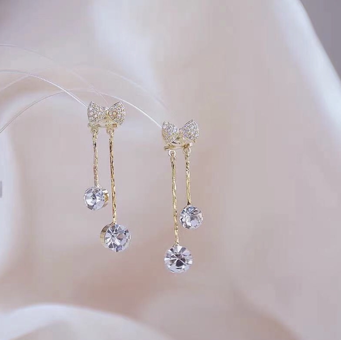 New Korean-style earrings, long, multi-layered, and elegant copper-plated real gold tassel earrings, women's face shaping silver needle earrings