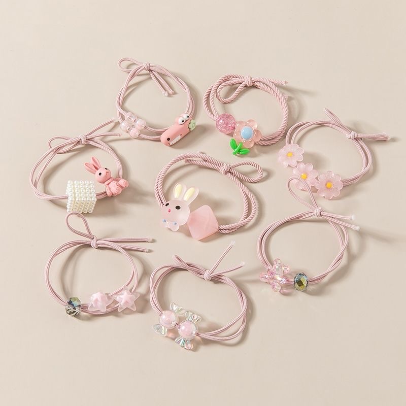 Sweet girl, double-layered flower hair band, cute hair tie, ponytail hair tie, high school girls, elastic rabbit rubber band 11 details Picture