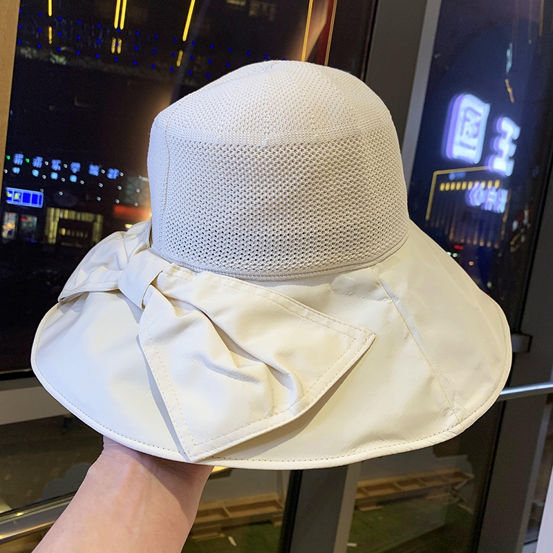 渔夫帽女夏天蝴蝶结遮阳帽子女夏季户外透气大沿防晒遮脸太阳帽女