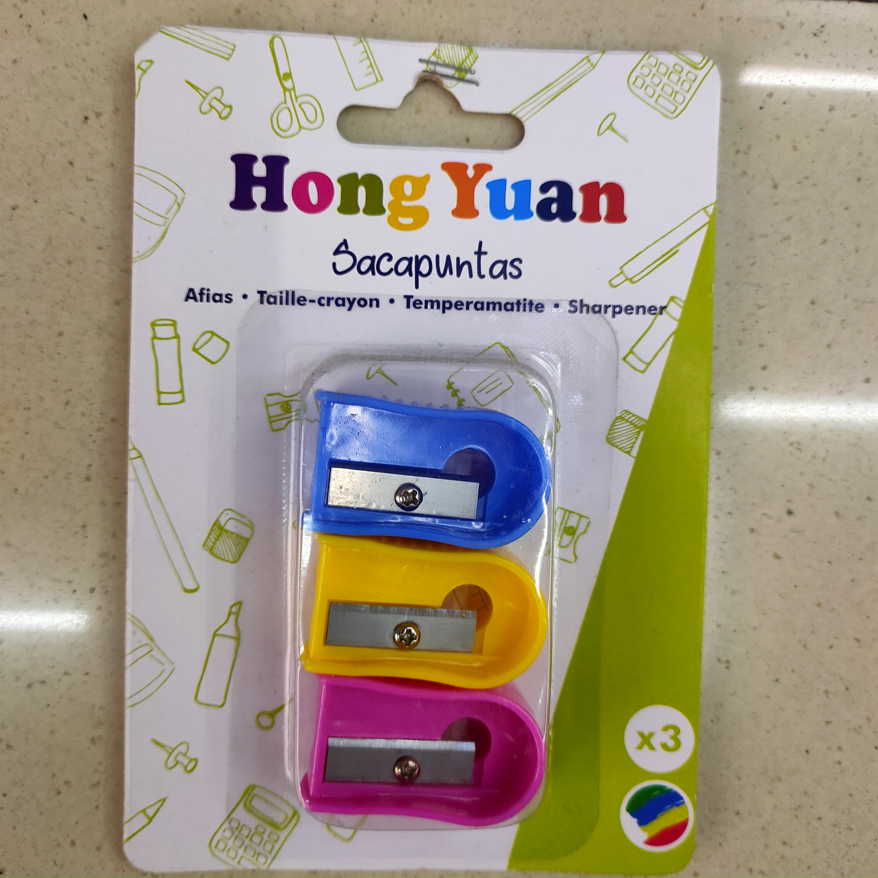 Three pencil sharpener suction cards
