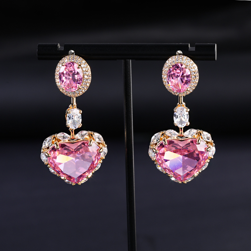 Otina Heavy Industry luxury zircon Love S925 silver earrings 2021 inlaid with colored gemstone ear needle women