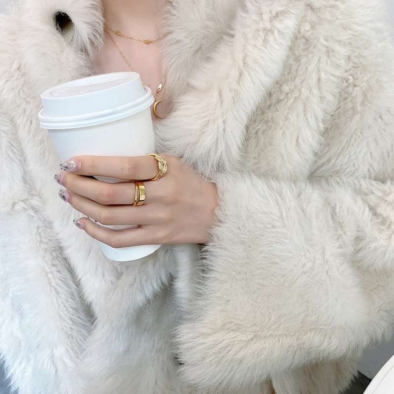 Women's smooth double-layer line open ring, gold knot silver ring, index finger ring Item Picture