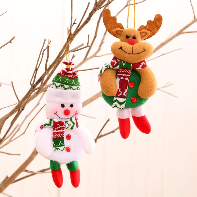 圣诞装饰品老人雪人鹿 圣诞礼物小挂件毛绒公仔圣诞树挂件用品27白底实物图