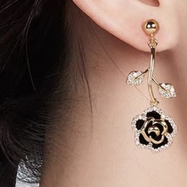 Leaf hanging rose earrings