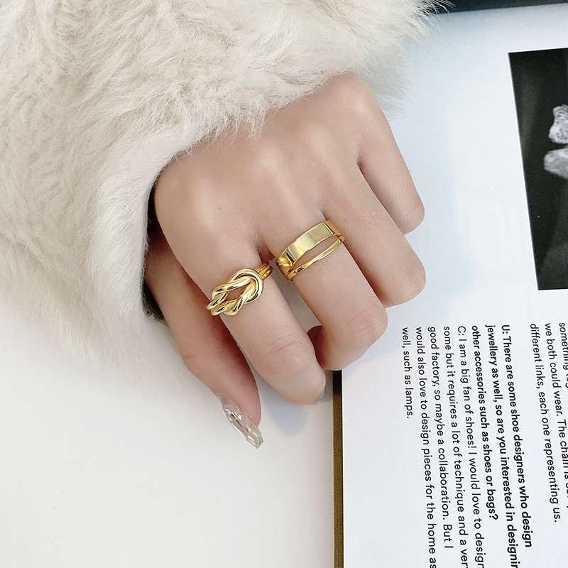 Women's smooth double-layer line open ring, gold knot silver ring, index finger ring Specification image