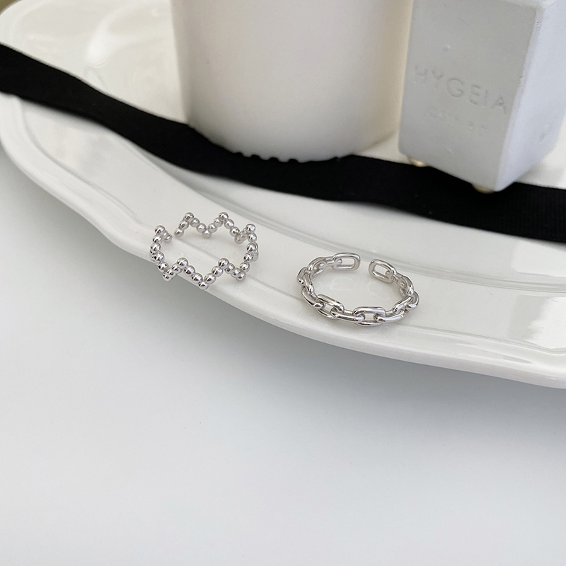 Ring for women Instagram Simple bead wave opening ring with chain chain ring