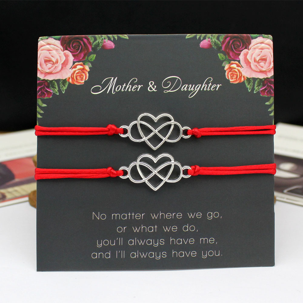FLY258 Fast selling Mother&Daughter card bracelet 8-character heart-shaped adjustable bracelet