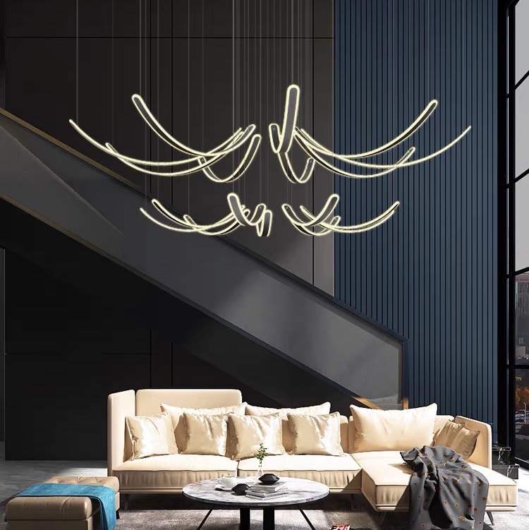 2021年新款LED客厅灯现代简约别墅复式楼loft展厅售楼部个性创意吊灯图