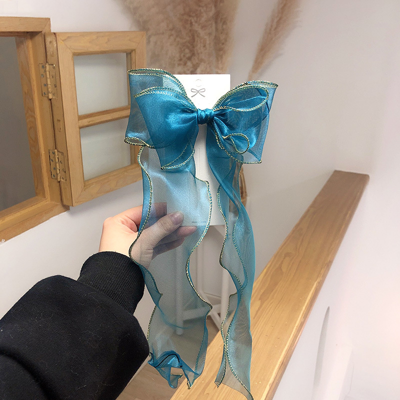 欧根纱大蝴蝶结长飘带网红发夹女夹子丝带头饰韩国顶夹发卡发饰品 详情图8