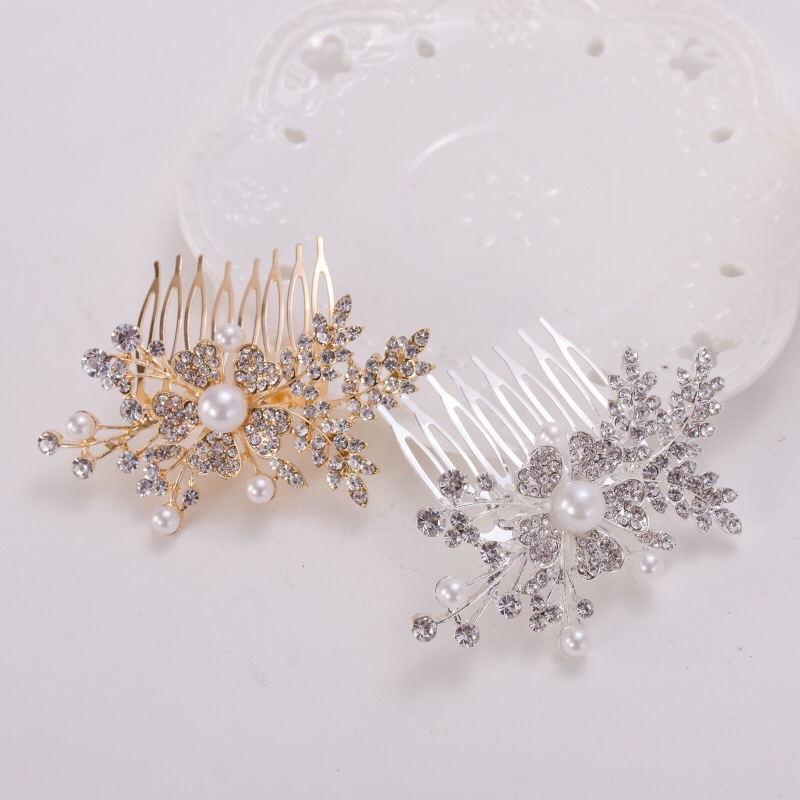 Cross-border e-commerce supply of bride wedding water diamond inlaid diamond alloy silver-plated hair comb, hair accessory and hair accessory wholesale 01