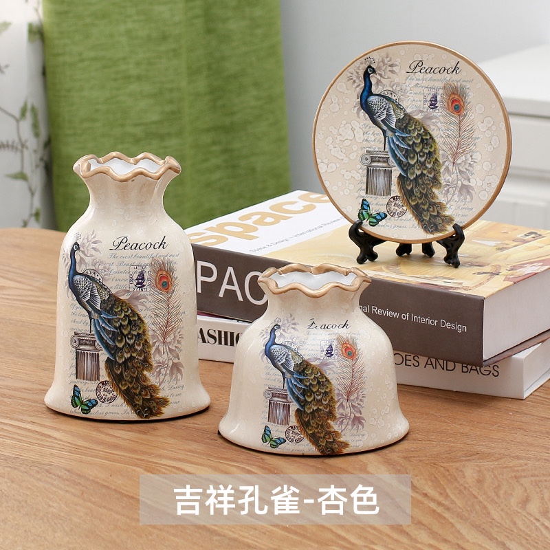 Three-piece ceramic set VASE Ceramic vase vase Gold vase Ceramic vase Electroplated vase Entrance Hall decoration 4 Golden Fort vase