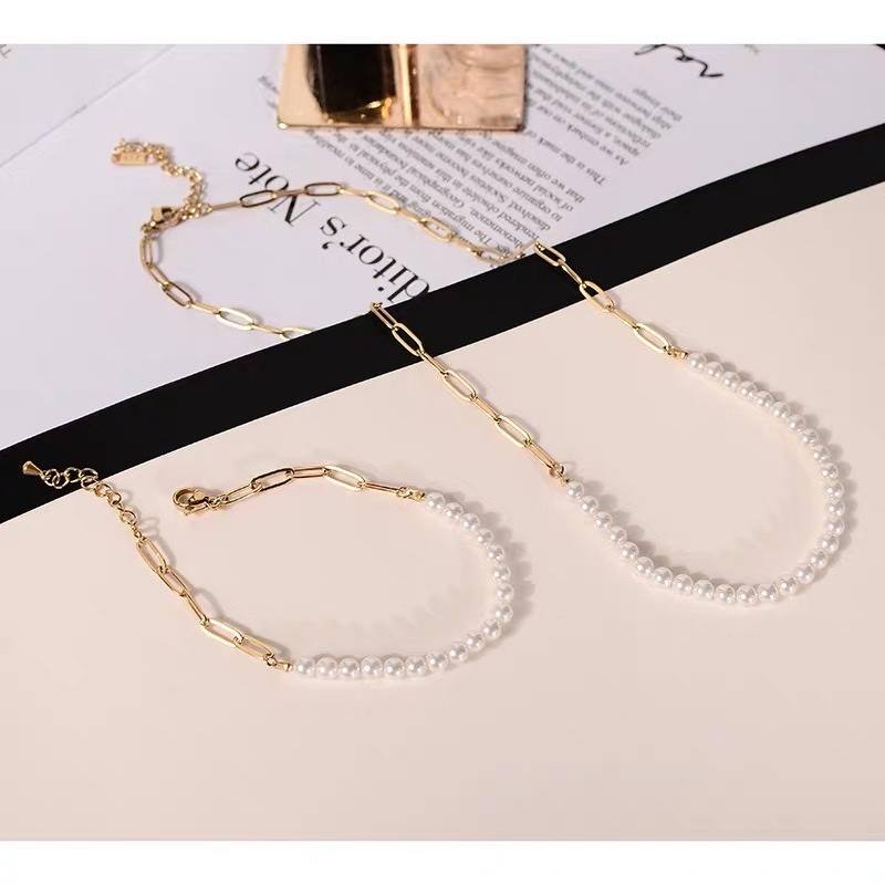 Simple and elegant titanium steel necklace, women's tassel collarbone chain bracelet set, niche design sense, trendy necklaces detail image 1