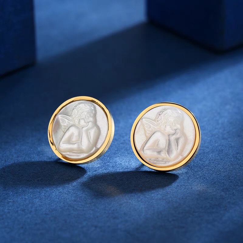 Cute little angel round pattern summer small fresh fashion earrings