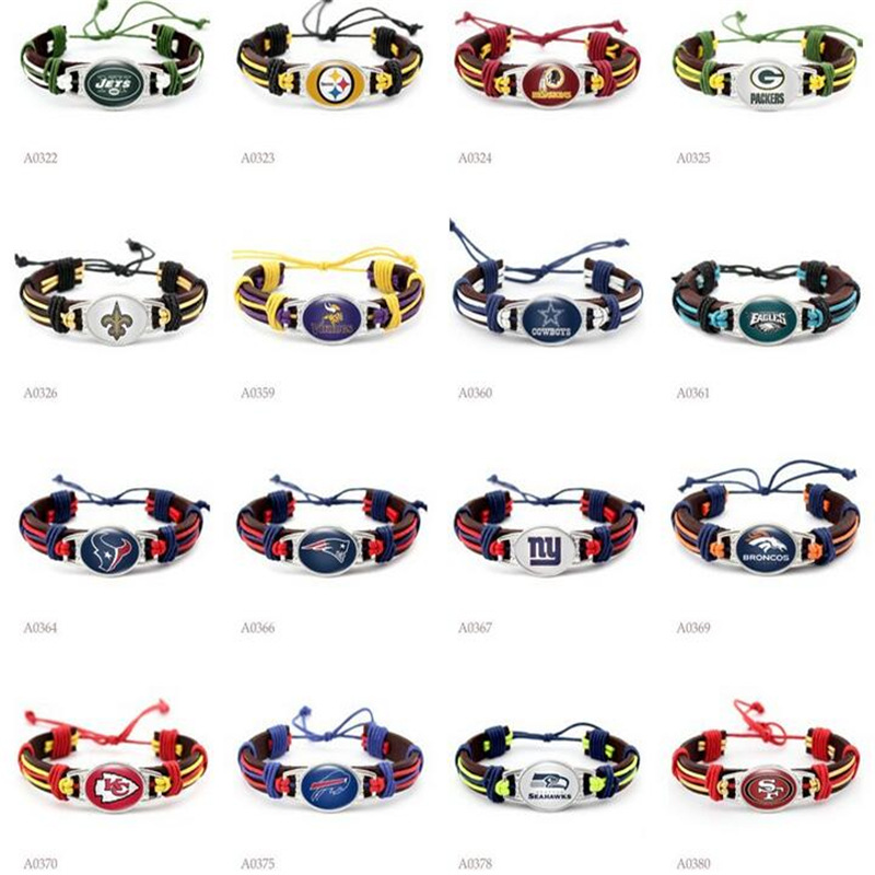 FLY286  32个美国NFL橄榄球队 牛皮编织伞绳求生手链 手镯 手环 bracelet详情图1