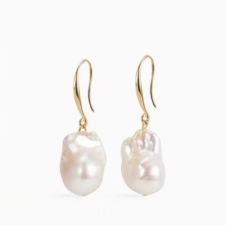 Earhook irregular-shaped pearl earrings