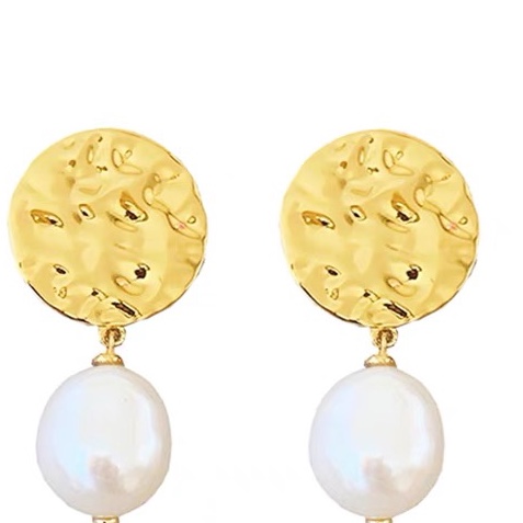 Round cake flower real pearl earrings