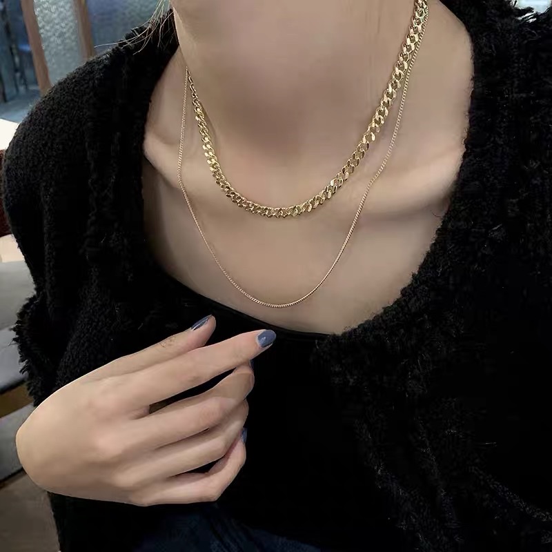 Korean female Internet celebrity with double-layered necklaces, retro collarbone sweater chain, trendy and simple 2 details Picture