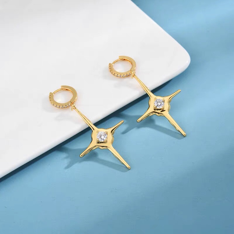 Personality color four Angle radiant small fresh fashion trend earrings