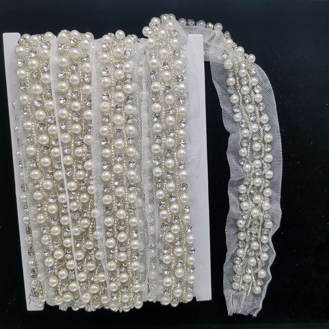 DIY重手工珍珠水钻花边饰品配件 婚纱腰带衣服领子服装辅料 熊猫水钻8173 高档定制