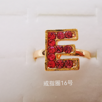 字母系列 彩钻合金戒指 电镀仿金经典...