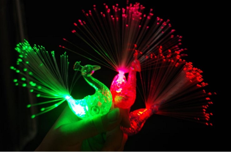 孔雀手指灯七彩发光戒指变色开屏光纤灯地摊儿童发光玩具酒吧助威手指灯LED灯细节图