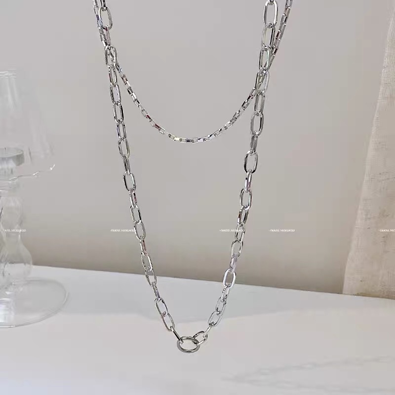 Korean female Internet celebrity's double-layered necklace, retro collarbone sweater chain, trendy and simple 1 Specification image
