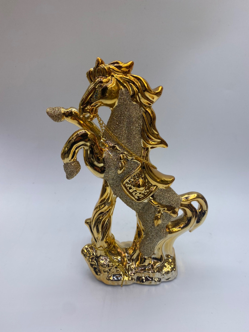 30Cm金色陶瓷马 子母马工艺品摆件出口产品 厂家直销动物陶瓷家居办公摆设摆件金堡花瓶工厂