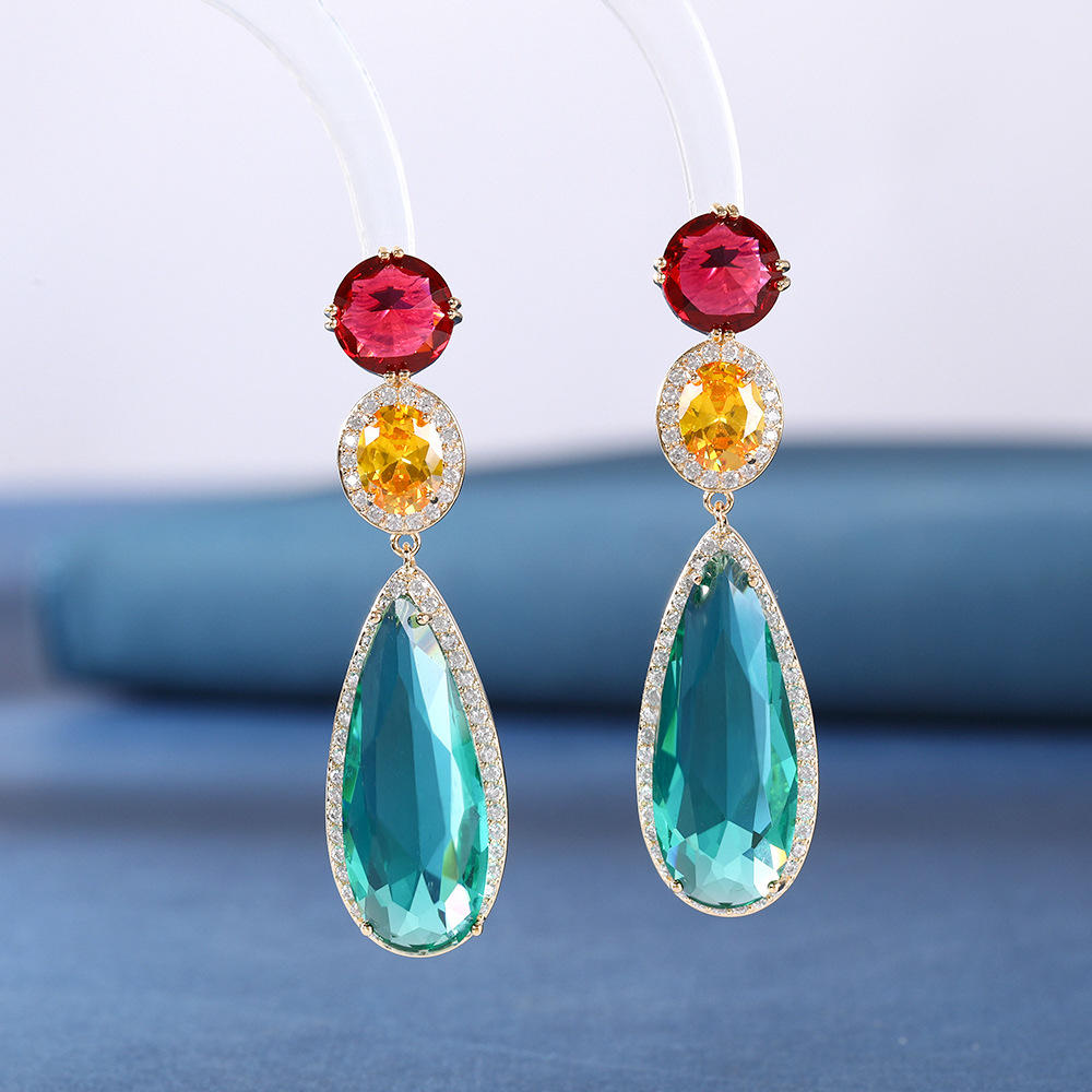 2021 earrings micro-inset Zircon light luxury inset gemstone 925 Silver needle female design summer zircon earrings