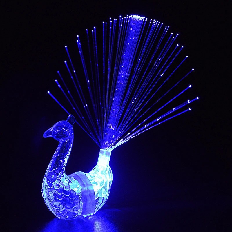 孔雀手指灯七彩发光戒指变色开屏光纤灯地摊儿童发光玩具酒吧助威手指灯LED灯详情图3