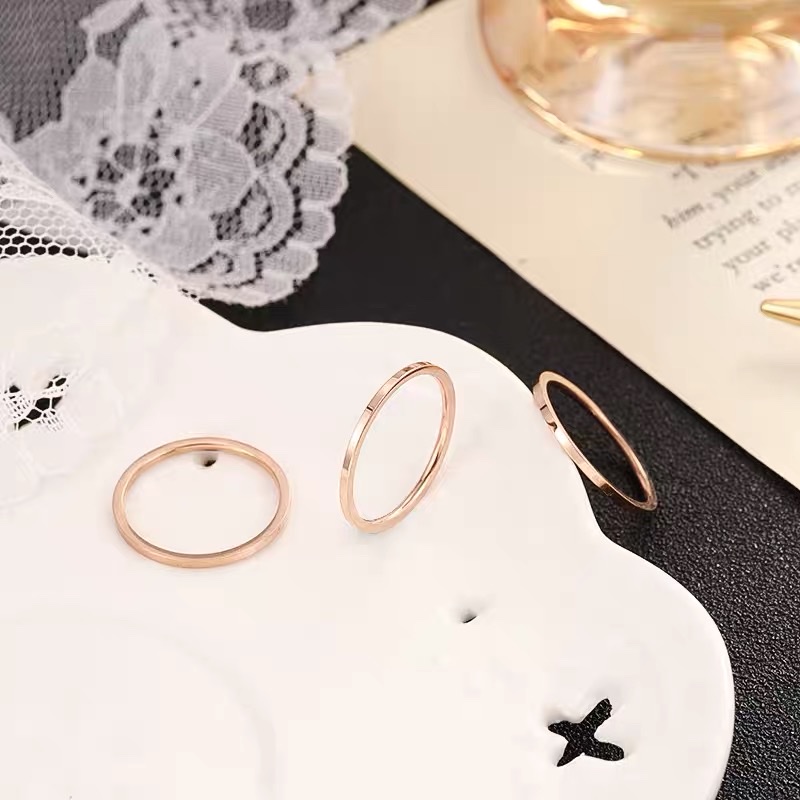 New titanium steel three-piece ring for women, fashionable, simple and smooth, with many couple rings detail image 2