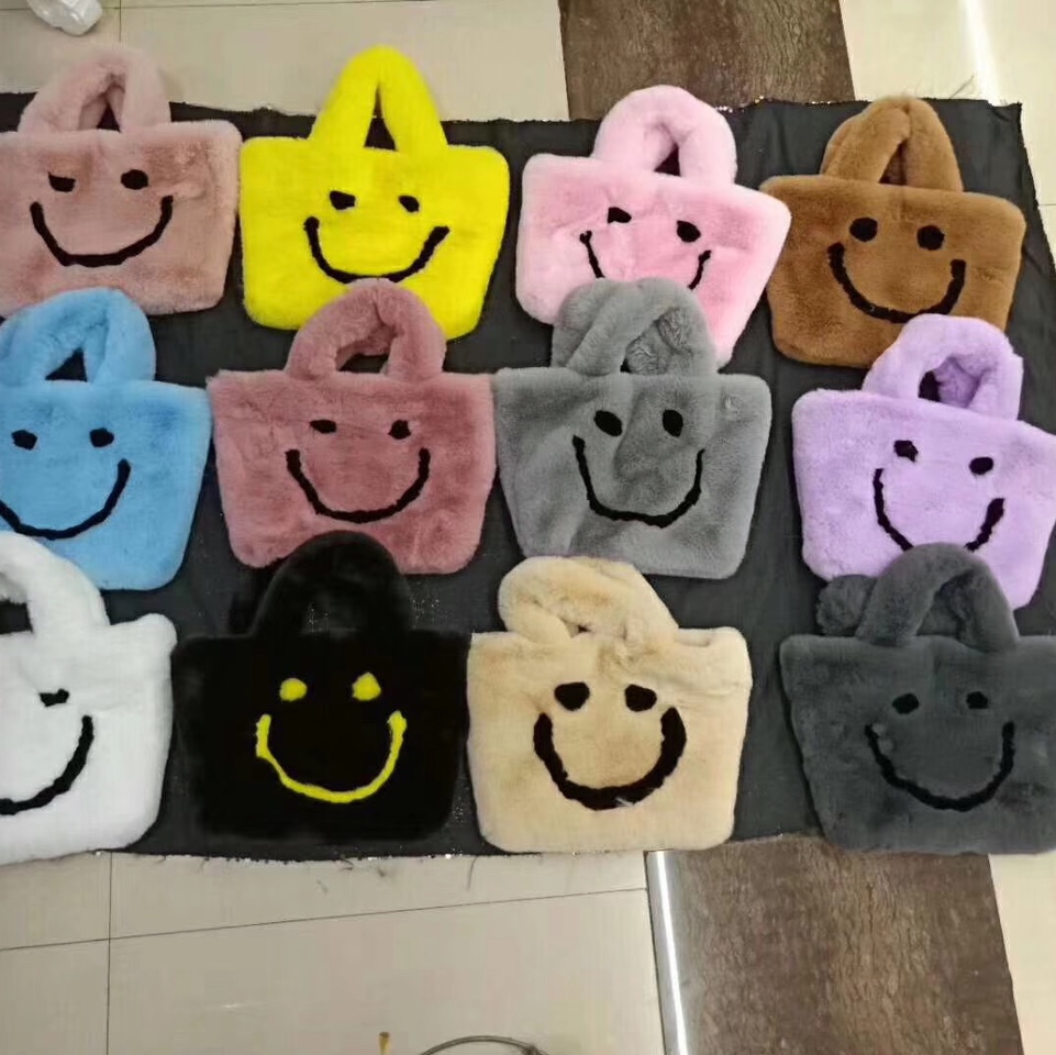 Plush toy doll cartoon bag cute smiley plush satchel Korean rabbit hair soft bag 79