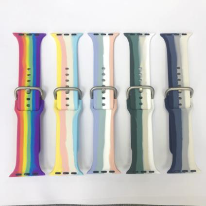适用苹果手表表带彩虹表带代表带硅胶运动不掉色图