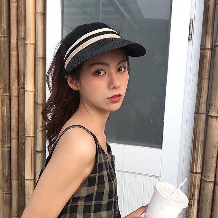 KK HAT 宽阔帽业草编鸭舌空顶帽子女夏季沙滩防晒遮阳发箍太阳帽草帽薄款遮脸骑行