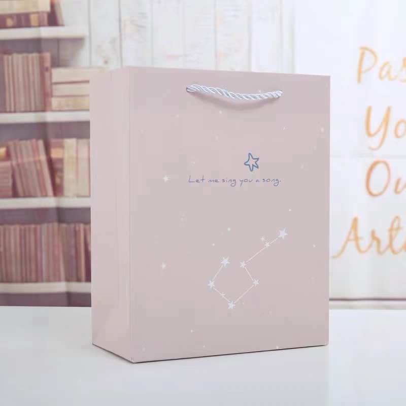 精品星空款卡通礼品袋手提袋纸袋饰品店礼物包装袋服装购物袋粉色定制印刷产品图