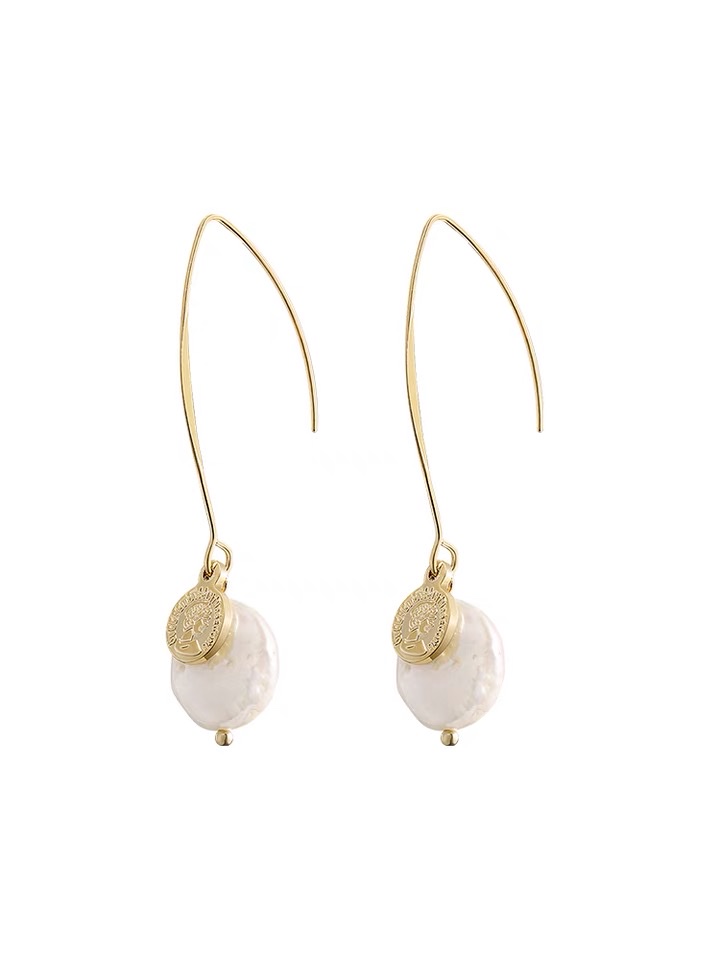 Thin stick earhook pearl earrings details Picture