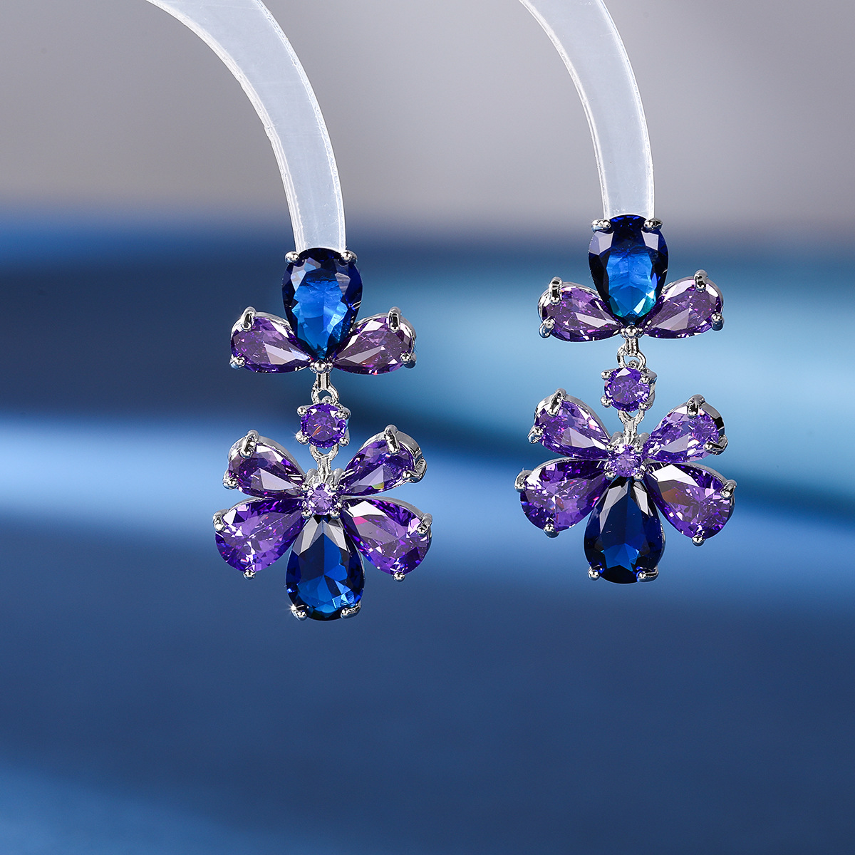2021 Purple light luxury purple flowers S925 silver earrings female zircon earrings new summer trend jewelry