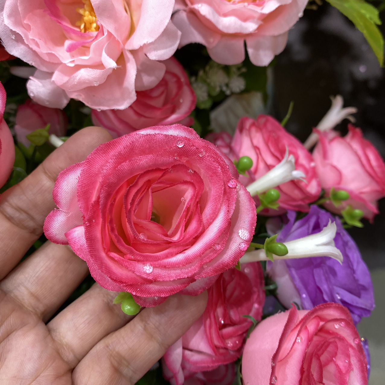 Water drop center rose double color powder
