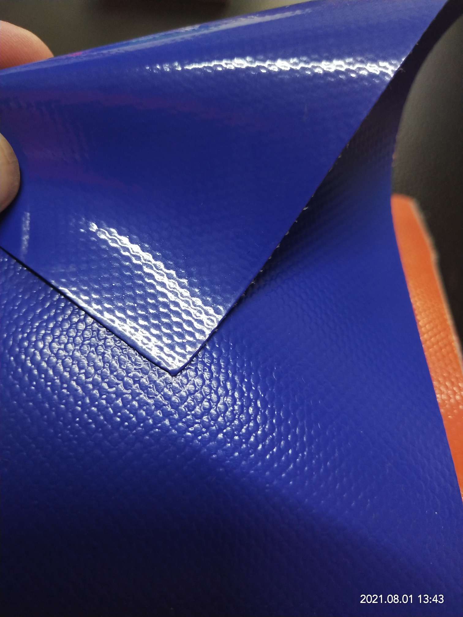 High-quality glossy dark blue PVC mesh fabric for luggage, various gymnastic MATS, and special fabrics for luggage bags detail image 1