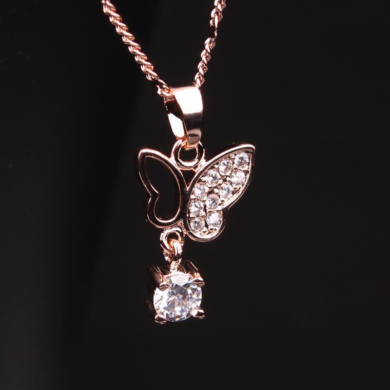 Vintage classic environmental protection color collarbone chain necklace Copper micro-inlaid rose gold platinum 9060